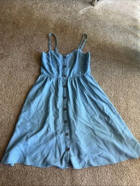 Denim button down spaghetti strap dress